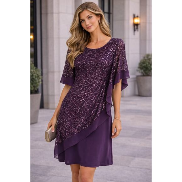 Roz & Ali Dresses & Skirts - Roz & Ali Purple Sequin Dress Size 8 Elegant Cocktail Party Wedding Guest